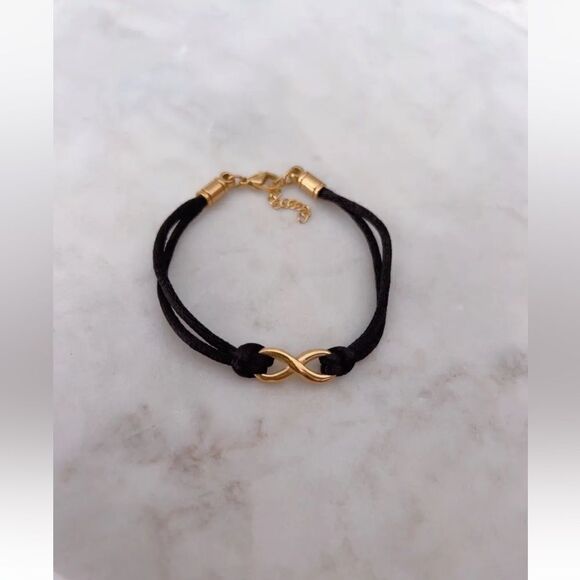 CELINE13 Women’s Black String Bracelet with Titanium Steel Infinity Charm +Pouch - Picture 2 of 3